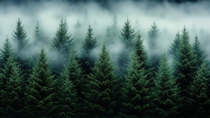 Obraz premium Fog - Shrouded Pine Forest Landscape