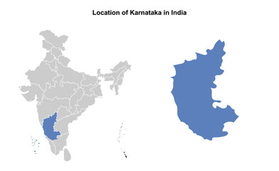 Karnataka illustration map, Indian states, suitable for education, business, presentations, print, web use, and creative geographic projects. Indian union territory.