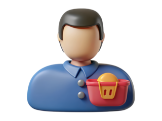 User avatar with shopping basket representing online retail purchase customer shopping experience 3d illustration isolated on transparent background