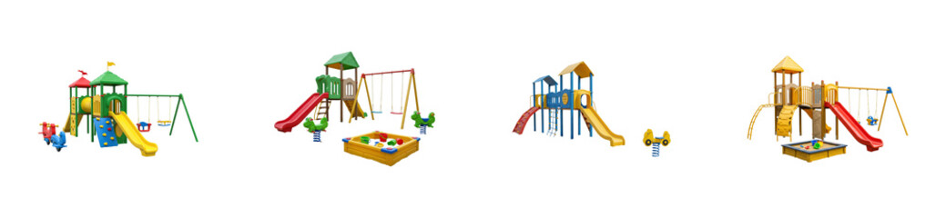 Exciting playground equipment for kids outdoor setting play area fun environment colorful. Set PNG