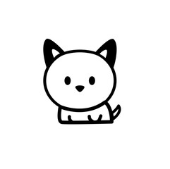 a cute minimalist black and white chibi style icon of a cat