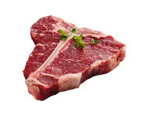 Obraz premium Raw T-Bone Steak with Thyme Sprig Isolated on Black Background