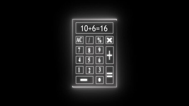 "Glowing Neon Calculator Icon Animation on Black Background &ndash; Futuristic UI Loop"