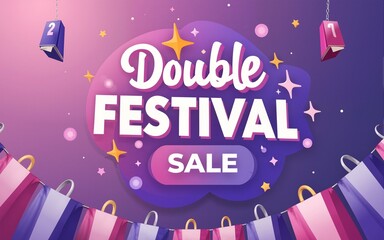 Double 11 shopping festival discount promotion purple banner. High quality