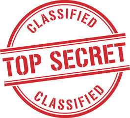 Red top secret classified stamp emblem with a circular design and grunge texture on a white background