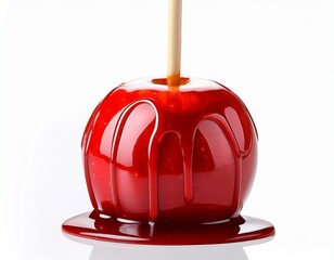 isolated red candy apple with dripping glaze