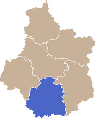 Obraz premium Illustration carte de la région Centre-Val de Loire avec département Indre mis en lumière