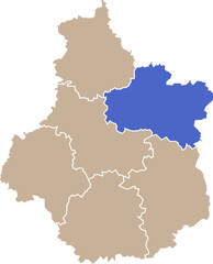 Illustration carte de la région Centre-Val de Loire avec département Loiret mis en lumière