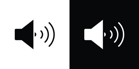 Speaker Icon with Sound Waves, Isolated on White and Black Backgrounds