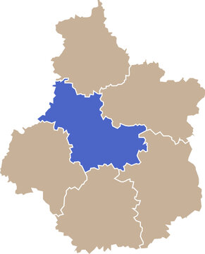 Illustration carte de la r&eacute;gion Centre-Val de Loire avec d&eacute;partement Loir-et-cher mis en lumi&egrave;re