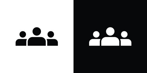 Group of People Icon in Minimalist Style with White and Black Backgrounds