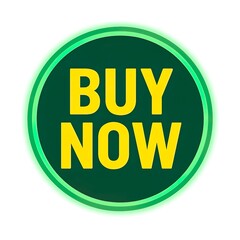 Green Circular Buy Now Button Icon Isolated on White