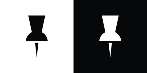 Push Pin Icon in Black and White, Isolated on White and Black Background