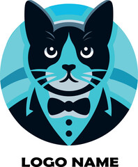 Tuxedo Cat logo icon vector white background .