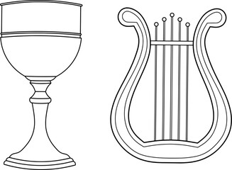lyre and cup vector outline illustration