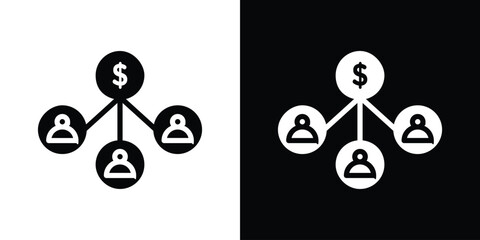 Financial Network Icon in Black and White with User Icons
