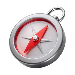 3d vintage compass with red needle isolated on transparent background
