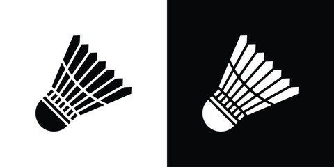 Shuttlecock Icon in Black and White, Isolated on White and Black Background