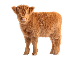 Obraz premium Adorable Fluffy Highland Calf Portrait isolated on a transparent background