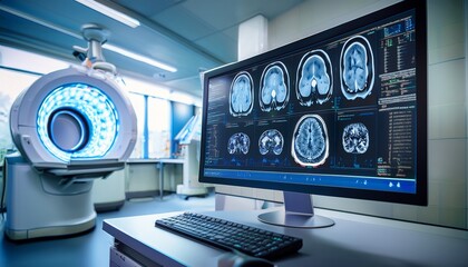 magnetic resonance imaging scan showing brain activity on computer in hospital laboratory