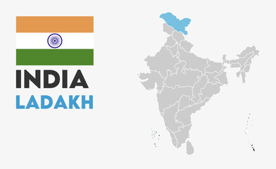 Obraz premium Ladakh political map, Indian states, suitable for education, business, presentations, print, web use, and creative geographic projects. Indian union territory.