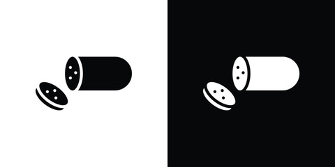 Sausage Icon Sliced, Isolated on White and Black Background
