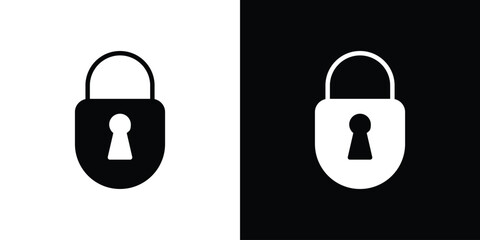 Padlock Icon in Black and White, Isolated on White and Black Background