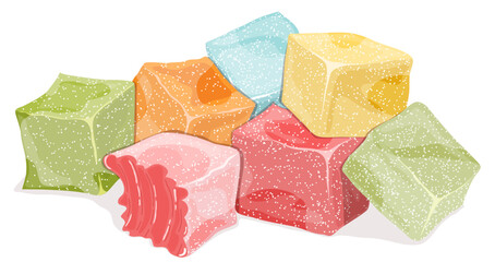 Loukoum or Turkish Delights in Traditional and Modern Flavours - Colorful Sweets Assortment Illustration
