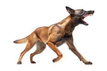 Fierce Malinois Unleashes Power: Alert and Aggressive Dog Growling isolated on a transparent background