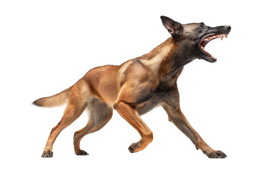 Fierce Malinois Unleashes Power: Alert and Aggressive Dog Growling isolated on a transparent background