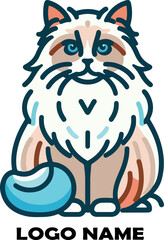 Ragdoll Cat Minimal Line Art logo icon vector white background .