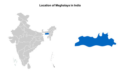 Meghalaya illustration map, Indian states, suitable for education, business, presentations, print, web use, and creative geographic projects. Indian union territory.