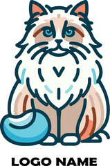 Ragdoll Cat Minimal Line Art logo icon vector white background .