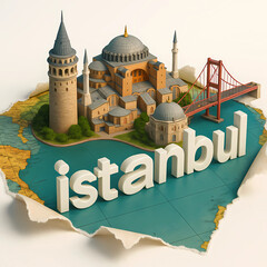 Istanbul 3D City Landmark Poster Creative Map Design