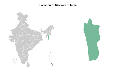 Mizoram illustration map, Indian states, suitable for education, business, presentations, print, web use, and creative geographic projects. Indian union territory.