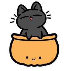 cute black cat into a pumpkin basket -layered cut file - sticker