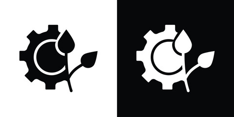 Gear with Leaves and Droplet, Isolated on White Background