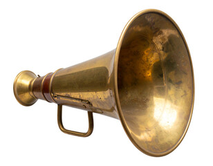 Naklejka premium Classic Vintage Brass Megaphone, Front View, isolated on transparent background.