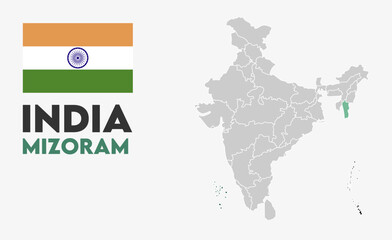 Mizoram political map, Indian states, suitable for education, business, presentations, print, web use, and creative geographic projects. Indian union territory.