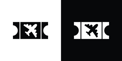 Airplane Ticket Icon in Black and White, Isolated on White Background