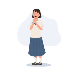 thai student girl in primary school uniform smiling with wai greeting illustration of respectful childhood education thailand culture