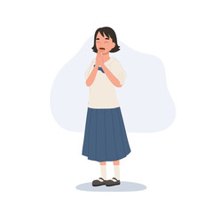 thai student girl in primary school uniform smiling with wai greeting illustration of respectful childhood education thailand culture