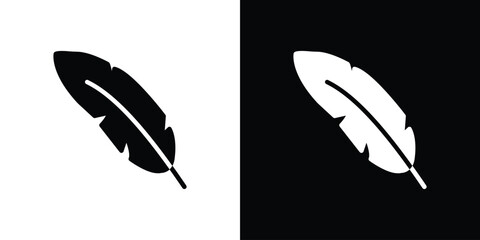 Feather Icon in Black and White, Isolated on White and Black Backgrounds