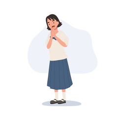 young thai student girl in elementary uniform bowing head with wai gesture traditional thai culture