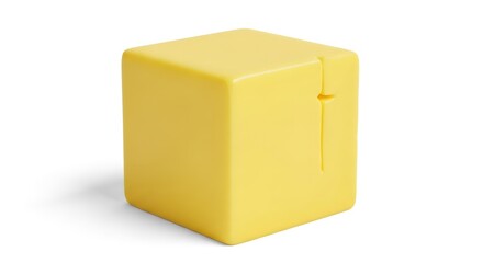 Fototapeta premium Minimalist Yellow Cube Object on White Background, Abstract Shape, 3D Render