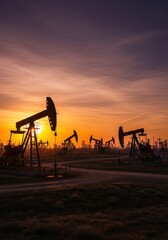 Oilfield at dawn, symbolizing energy production and the impact on environment