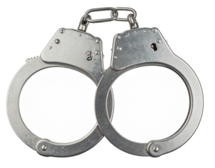Handcuffs with Open Lock, Angled Perspective, isolated on transparent background.