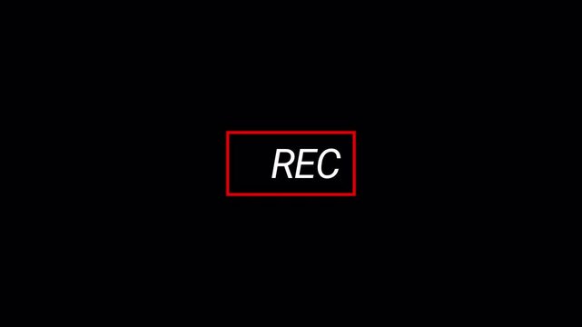 Recording button animation on a transparent background, framed recording sign, video camera viewfinder overlay sign, recording video button, broadcasting, voice recorder in 4k.
