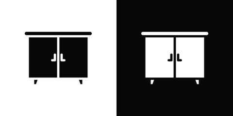 Cabinet Icon in Two-Tone Design Isolated on White and Black Background
