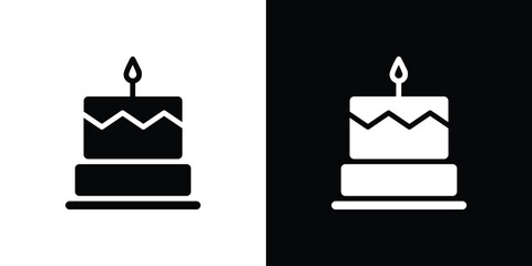 Cake Icon with Candle, Isolated on White and Black Backgrounds